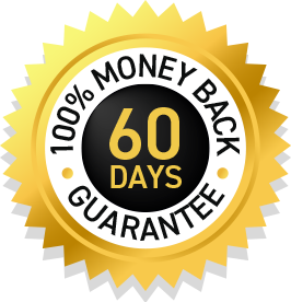Gold badge with text stating ‘100% Money Back Guarantee – 60 Days’ in bold lettering