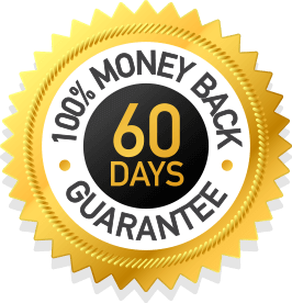 Gold badge with text stating ‘100% Money Back Guarantee – 60 Days’ in bold lettering.